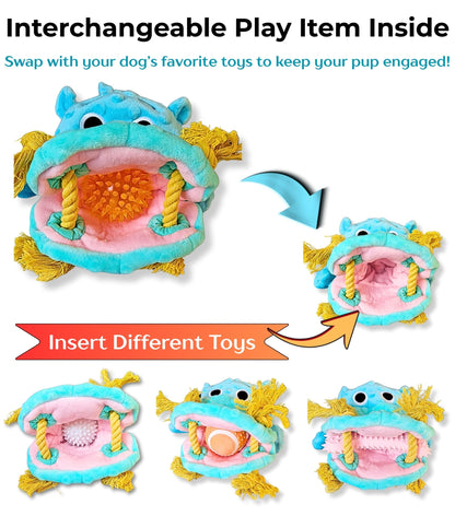 🦛 Nibbles – The Tug, Chew & Fetch Buddy with a Surprise Ball-like toy Inside