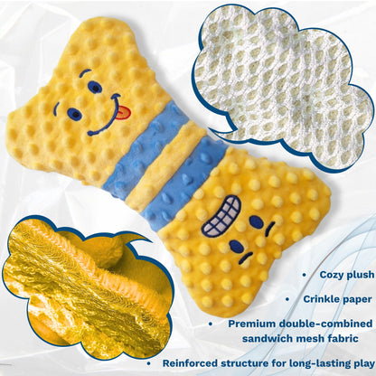 Dog Toy with smiley face design, showing texture details and fabric composition on a white background.